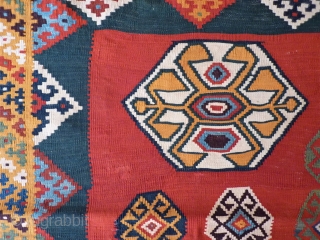 A great Qashqai kilim woven with very finelly spun wool, creating thus a kilim of great appeal. The design is very well done and with attention to small details. All natural dyes.  ...