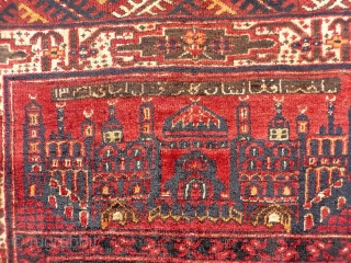 Turkoman Kizil Ayak, North Afghanistan. An unusual prayer rug with a naughty looking character, dated (1341) and with an inscription. Finely woven with shinny wool. Although is not so old, it has  ...