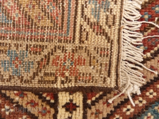 Lovely Kazak Gendje runner with earthy colours, and a lot of undyed wool. Low to medium overall pile, some repiling. With the arrival of the spring the branches started blooming! 198x88 cms,  ...