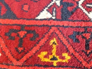 A rug woven in the North of Afghanistan by ethnic uzbeks, with soft and shinny wool. The yellow colour touches add a nice touch to this rug. 174x122 cms 1900s. (A1710039). 
Please  ...