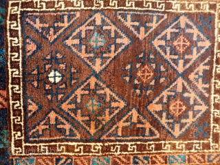 Belouch Balisht woven with soft and shinny wool, soft colour palette, including a very nice blue, and finished nicely with a kilim end. In good condition.
106x70 cms, 
AT1802087     