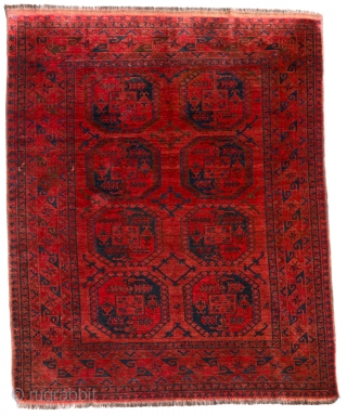 This rug from the Daulatabad region was woven by Ersari weavers from Afghanistan. It is woven with a high knot density and is quite square in size, unusual for vintage rugs.In perfect  ...