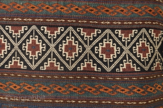 A large sack woven by Aimaq Beluch women from Afghanistan, very finely woven. The dyes are natural and include a nice turquoise blue. The back has a nice colour scheme too. 75  ...