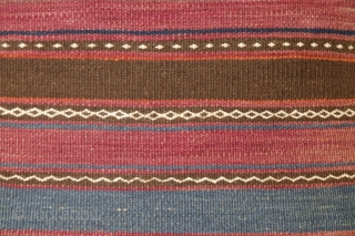 A large sack woven by Aimaq Beluch women from Afghanistan, very finely woven. The dyes are natural and include a nice turquoise blue. The back has a nice colour scheme too. 75  ...