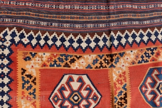 A finelly woven Qashqai kilim, all natural dyes. 254x150 cms. (K331). If you like this kilim, you can purchase it directly from our web on this link: https://nomada.biz/en/producto/vintage-qashqai-kilim-from-iran-254x150-cms/     