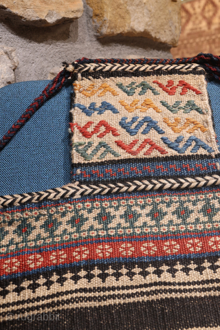 A beautiful namakdan or salt bag woven by an Arabic woman from Southern Iran. All the dyes are natural and the blue and green are stunning! In mint condition. You can buy  ...