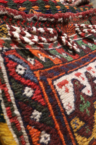 A saddlebag woven by Arabic woman from South West Iran with the soumak technique. The colours achieved using dyes natural dyes are very nice. This saddlebag is very thick and heavy and  ...