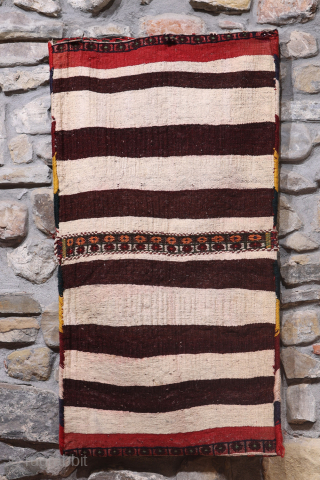 A saddlebag woven by Arabic woman from South West Iran with the soumak technique. The colours achieved using dyes natural dyes are very nice. This saddlebag is very thick and heavy and  ...