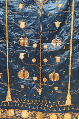 A superb and, perhaps, unique 19th century Ottoman silk embroidery with metal thread. The composition of this very delicate and at the same time sophisticated silk textile is very big prayer field  ...