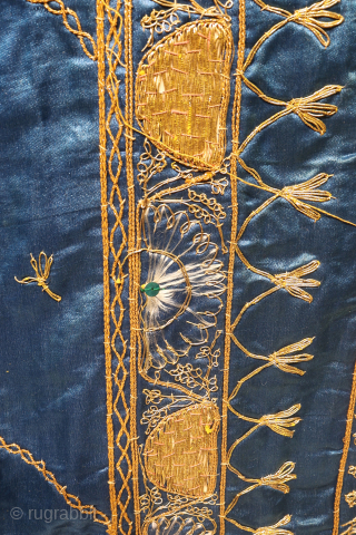 A superb and, perhaps, unique 19th century Ottoman silk embroidery with metal thread. The composition of this very delicate and at the same time sophisticated silk textile is very big prayer field  ...