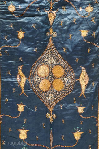 A superb and, perhaps, unique 19th century Ottoman silk embroidery with metal thread. The composition of this very delicate and at the same time sophisticated silk textile is very big prayer field  ...