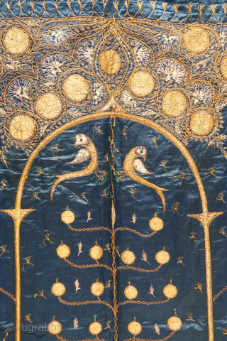 A superb and, perhaps, unique 19th century Ottoman silk embroidery with metal thread. The composition of this very delicate and at the same time sophisticated silk textile is very big prayer field  ...