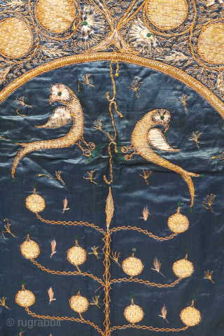 A superb and, perhaps, unique 19th century Ottoman silk embroidery with metal thread. The composition of this very delicate and at the same time sophisticated silk textile is very big prayer field  ...