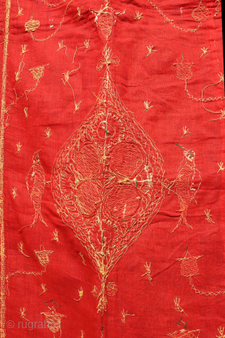 A superb and, perhaps, unique 19th century Ottoman silk embroidery with metal thread. The composition of this very delicate and at the same time sophisticated silk textile is very big prayer field  ...