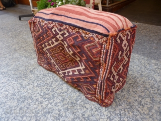 One of a pair of n.w. Iran, Azeri Mafrash, 53cm high x 43cm wide x 93cm long, earthy colours, extra warp wrapping motifs, good original condition including intricate edge binding. Ideal for  ...