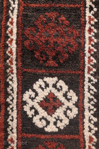 A very unusual design for this antique Baluch rug from Afghanistan. This rug from the 1920s sports a  surprising design with a central tree of life motif with camel caravans in  ...