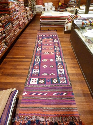 A superb Afghan Mugor kilim with natural dyes from Ghazni Province. For this kilim sheep and goat´s wool and some areas of silk and metal thread has been used. The tassels are  ...