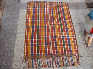 A moj with a very unusuall finish with complementary-weft weave border, quite common in Qashqai kilims but very rare in a moj (as jajims are called in South West Iran). Finelly woven  ...