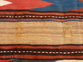 Caucasian kilim with nice shinny wool, tightly woven, some old repairs (see photos). 252x158 cms                  