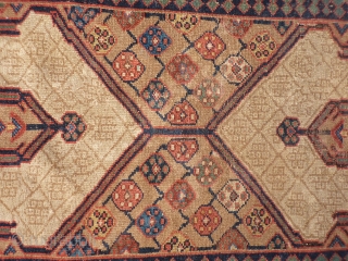 Earliest dated Sarab runner we have seen (A.H 1234=1818). Camel wool, end border missing, one area with no pile but structurally intact (see photos), no holes. The rest of the carpet has  ...