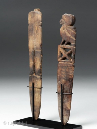 A pair of wooden loom sticks cod. 0733. Chancay culture. Perù. Ca. 1000 to 1470 A.D.  Well-preserved for their material and age. Size of flute player (they are similar in size):  ...