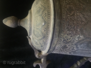 Rare Islamic brass Tea pot / coffee pot from kashmir. Circa 19th c . Very finely hand carved 
Complete handcrafted. Having writings and name written on it , probably the owner’s or  ...