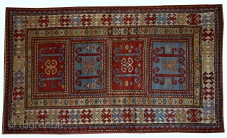 #1B561  Hand made antique Caucasian Kazak rug 4' x 6.9' ( 122cm x 210cm ) 1890.C                