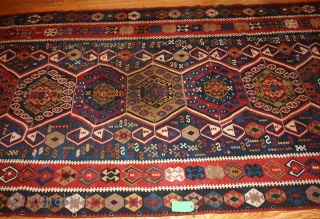 #1B71 Turkish kilim rug 5.1' x 10.5' 1890, some synthetic colors.                      