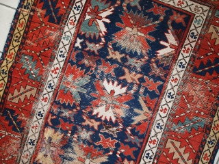 #1C380  Hand made antique Caucasian Karabagh rug 3.2' x 8.4' ( 98cm x 258cm ) C.1880                