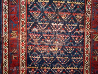 #1B442  Hand made antique Persian Kurdish runner 3.4' x 12.3' ( 103cm x 375cm ) C.1900                