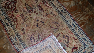 Handmade antique prayer Persian Kerman Lavar rug 2.10' x 4.8' ( 90cm x 146cm) 1880s - 1B524                