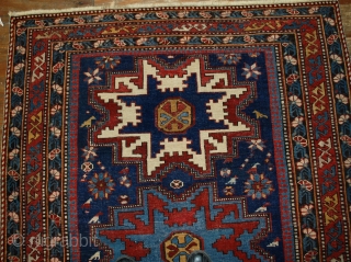 #1B516  Handmade antique Caucasian Lezgi rug 3.7' x 5.3' ( 113cm x 161cm ) C.1880                 
