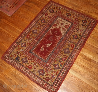 #1B171 Turkish Prayer "Melas" rug 3.10' x 5.5' 1860, in original good condition: has some old restoration                