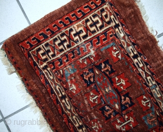 #1C06  Handmade antique collectible Turkmen Yomud rug 1.3' x 3' ( 39cm x 91cm ) 1880s
                