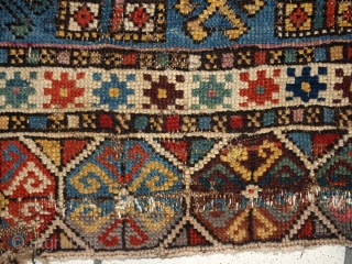 1C260 Caucasian Shirvan rug 3.8' x 7.6' ( 118cm x 233cm ) 1870, condition: original, some age wear, missing end, little crooked.           