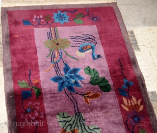 Handmade antique Art Deco Chinese rug 2.7' x 4.4' ( 82cm x 134cm) 1920s - 1B568                 