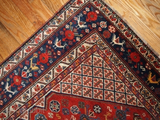 #1B189  Handmade antique collectible Persian Khamseh rug 6.4' x 9.9' ( 195cm x 301cm) 1870.C
                 