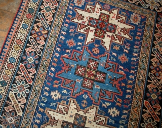 #1B520  Hand made antique Caucasian Chichi rug 3.9' x 6.2' ( 119cm x 189cm ) C.1880s                