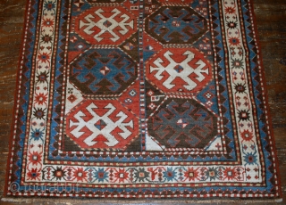 #1B521  Hand made antique Caucasian Kazak Mohan rug 3.8' x 8.2' ( 116cm x 250cm ) 1880.C               