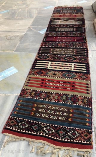 Antique anatolan kurdish kilim pure wool natural color 

in perfect condition 356 x 78 cm                  