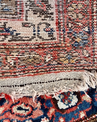 Shiny antique Zanjan Khamseh, Kajaluk village. 106x190 cm (3’5”x 6’3”). One would say Hamadan, but it is Zanjan Khamseh, from Kajaluk village.
Not to be confused with the Khamseh Confederacy amazing rugs!  