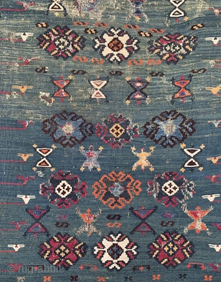 Antique Reyhanli kilim fragment. Probably from a prayer rug. Mid 19th century. 128x78cm                    