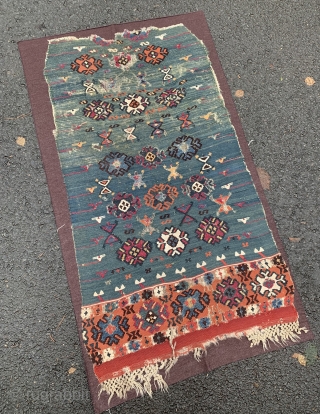 Antique Reyhanli kilim fragment. Probably from a prayer rug. Mid 19th century. 128x78cm                    