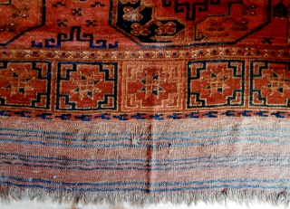 Old afghan Ersari  carpet

The carpet is in excellent condition pile. Hand washed and ready for use or display. 
Rare square size : cm. 300*300 ( both ends original kilim cm. 20)
P.Cat  ...
