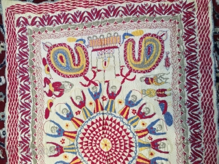 Vintage fine Kantha from West Bengal India C.1900 with a rare subject of Krishna Raas Leela where Krishna is dancing with gopis.it is rare to find these type of subject related Kantha  ...