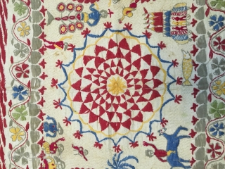 Rumal size rare Kantha from West Bengal India C.1900 with one of the subject related to Krishna life story one of the rare subjects in Kantha with fine hand needle embroidery work  ...