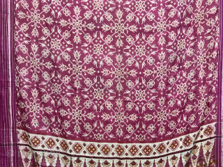 Vintage Fine quality and rare double ikat patan patola probably from Gujarat india 1825 to 1850 of 8 phool design (8 flower motif) in Maroon colour in good condition the size of  ...