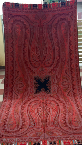  paiesly shawl of c.1870 hand woven with very fine wool huge men size shawl with beautiful mango motifs in it the size of the shawl is 132 inches X 62 inches.the  ...