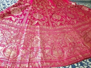 Vintage real Zari brocade skirt from Benaras Uttar Pradesh India C.1900 rarely comes in pink colour usually comes in blue.the size is 95 cm and 375 cm.      