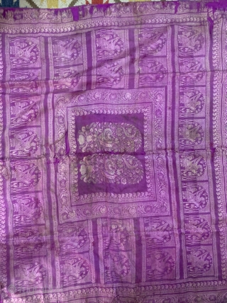 Baluchuri pallu fragment from murshidabad district of West Bengal India 1900 C, with the very nice subject lady playing musical instrument the pallu has some holes and it's fragile the pallu has  ...